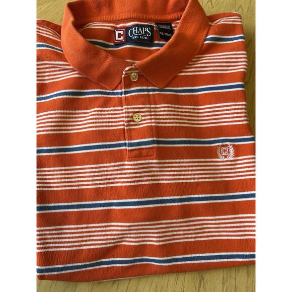 Y2K Mens XXL Striped Polo Orange Blue Coastal Preppy Academia College Golf 2XL - Picture 7 of 8